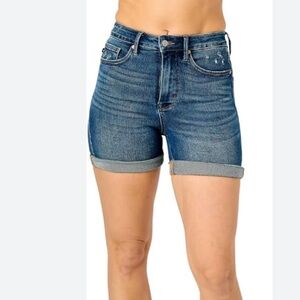 NWT Judy Blue High Waist Tummy Control Vintage Wash Cuffed Shorts Medium